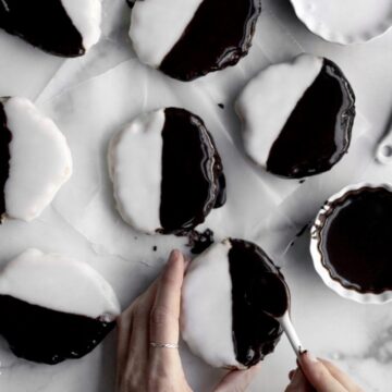 Taste the best of both worlds with these black and white cookies.