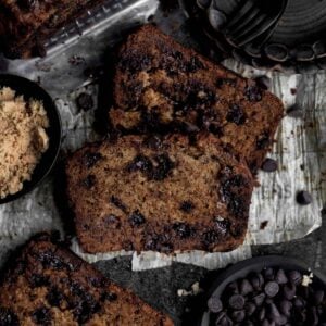 Slices of Gluten Free Banana Chocolate Chip Bread.
