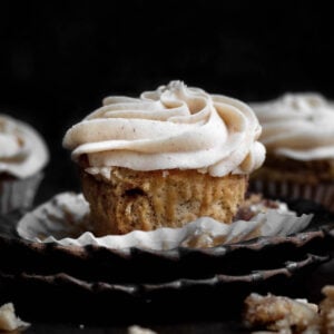 Snickerdoodle Cupcake with a swirl of cinnamon brown sugar buttercream frosting.