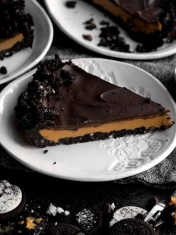 Wow Butter Chocolate Tart with distinct layers of ganache, Wow Butter and sandwich cookie crust.