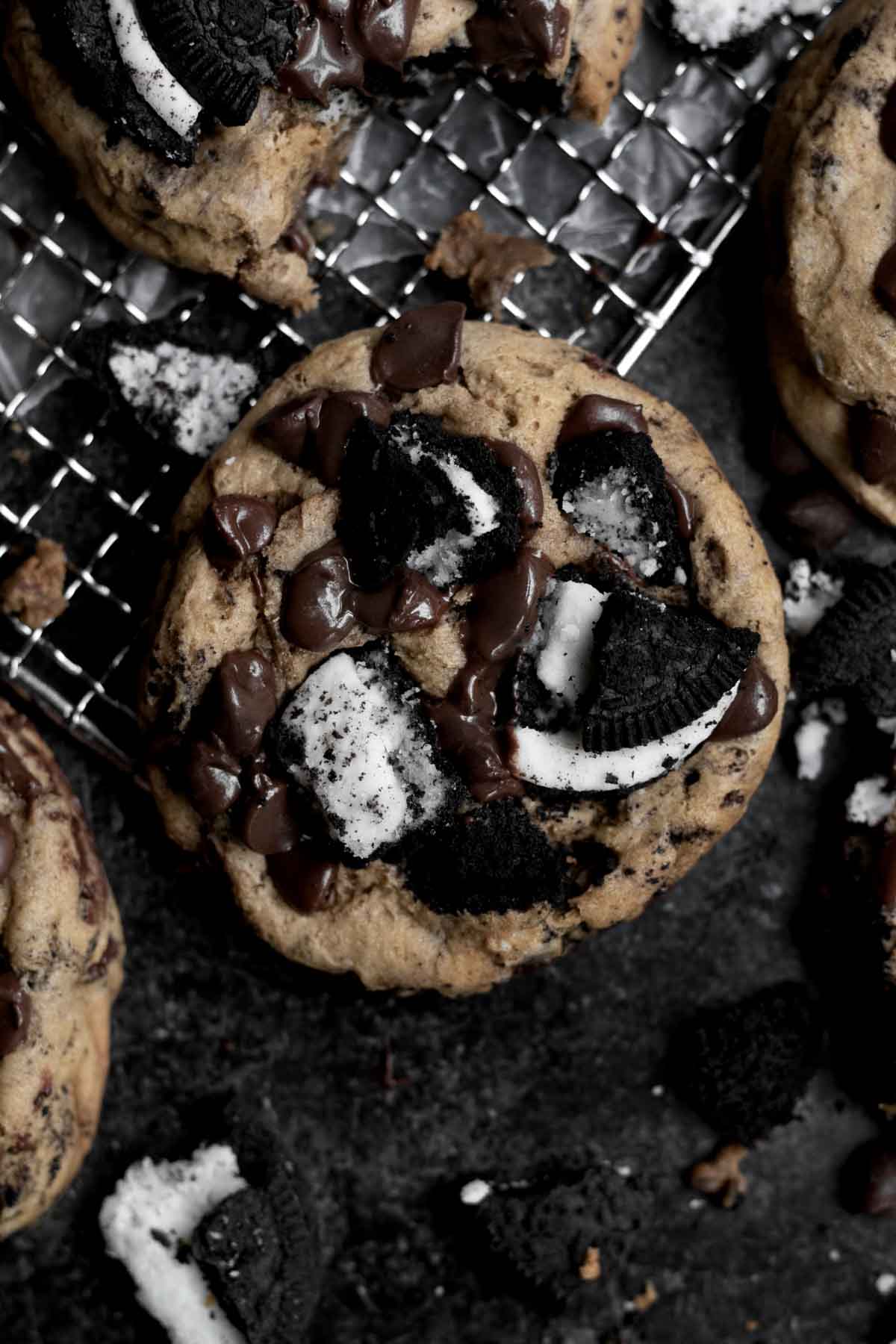 Looking closely at the blend of chocolate chips and sandwich cookie.