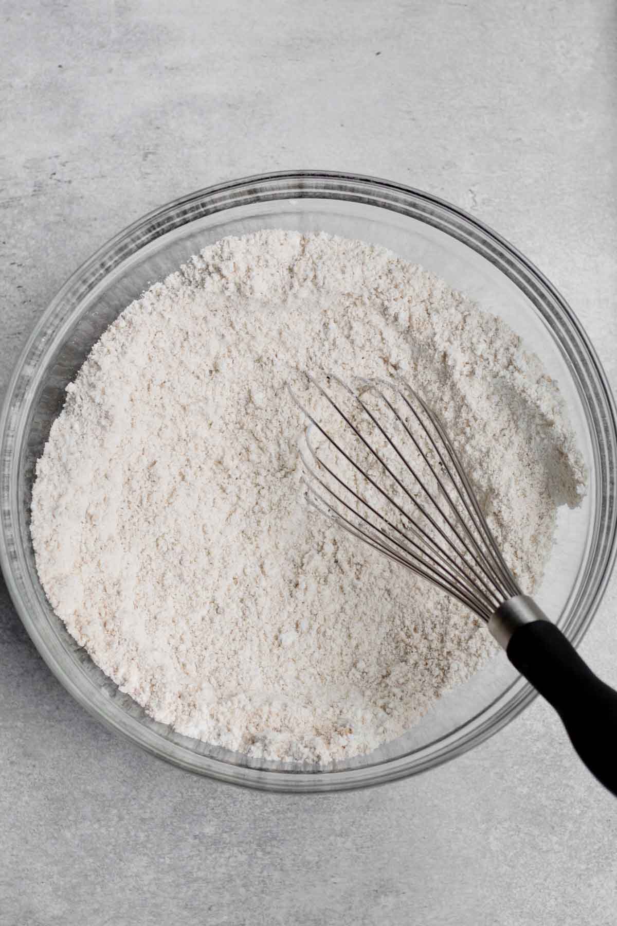Whisking everything together thoroughly.