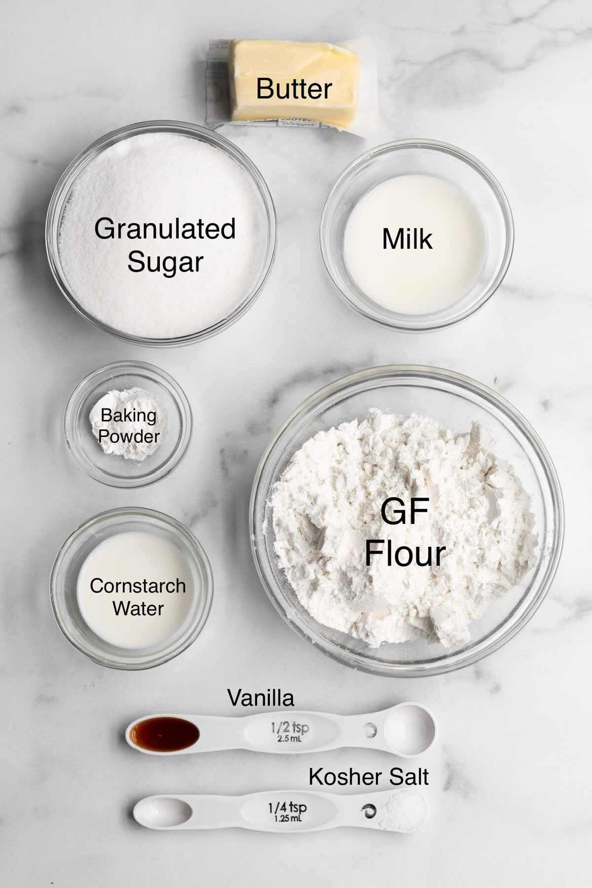 The ingredients in separate containers with their names in text.