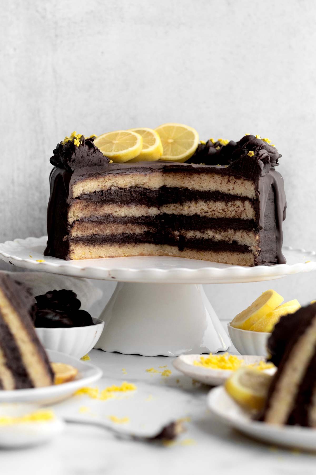 An inside look at the four layers of cake.