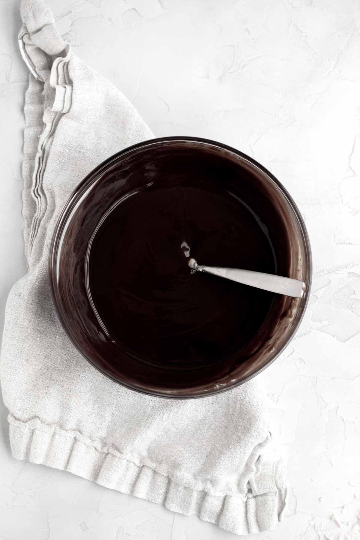 A bowl of warm chocolate ganache.
