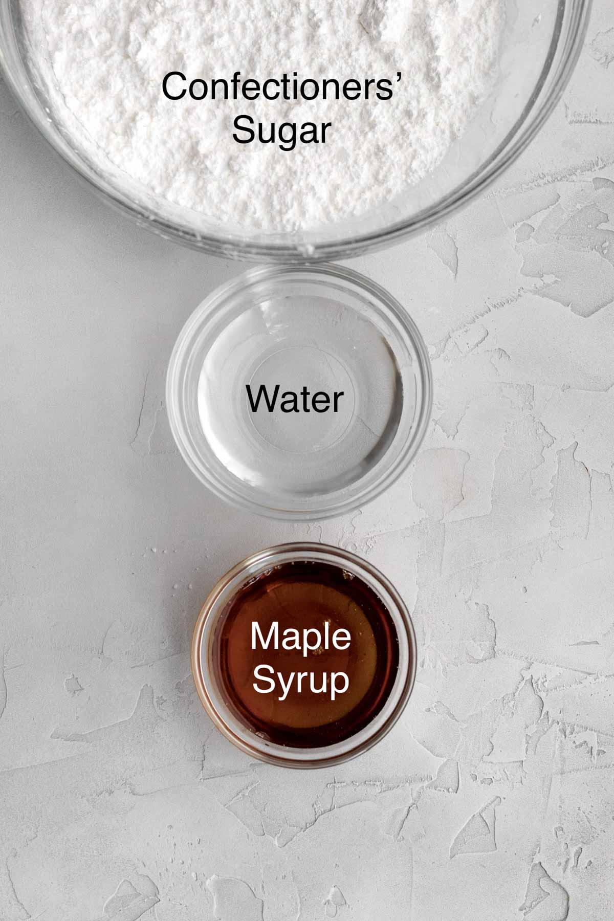 Ingredients for the glaze in separate containers.