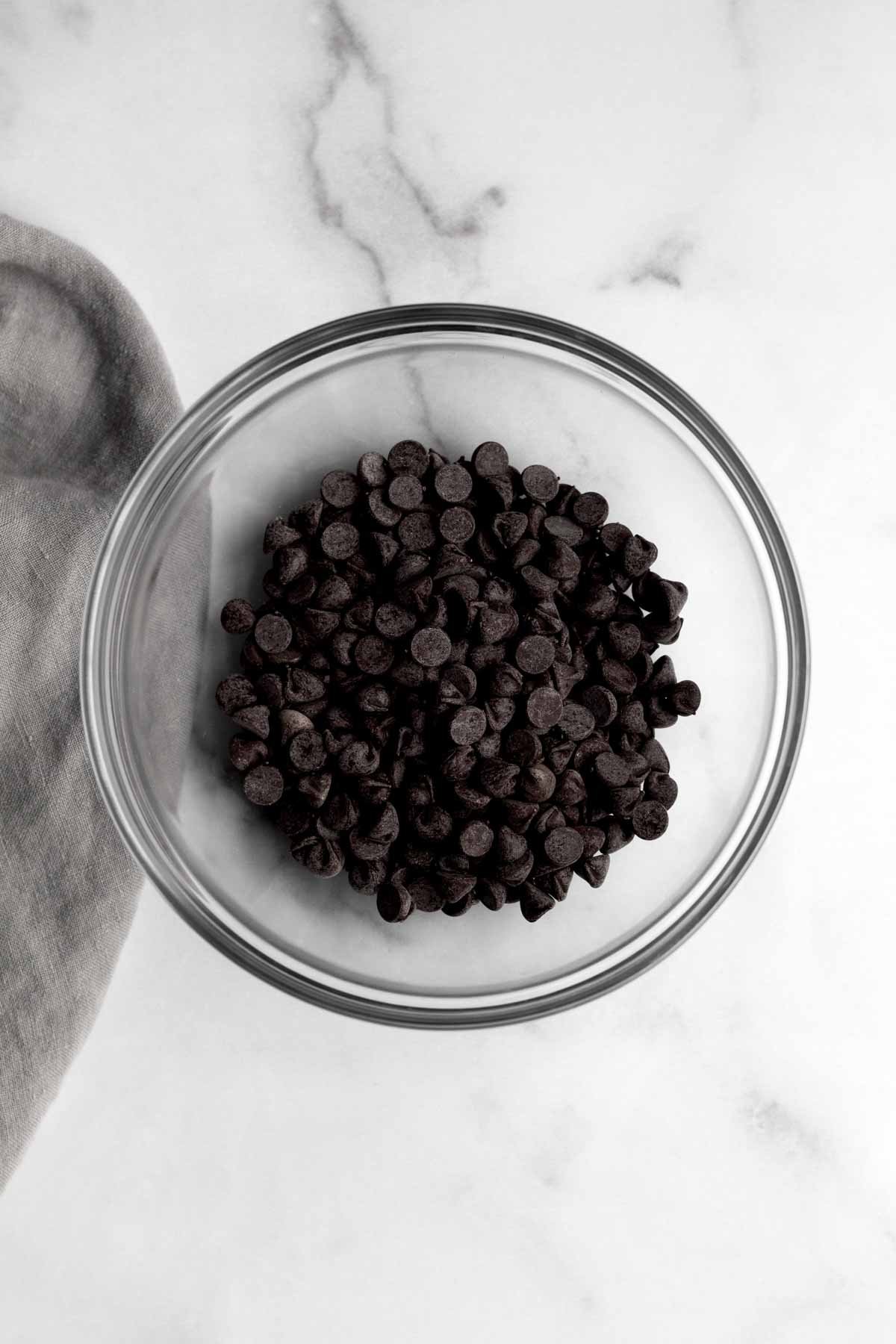 A bowl of chocolate chips.