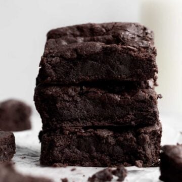 A stack of three delicious Eggless Brownie squares.