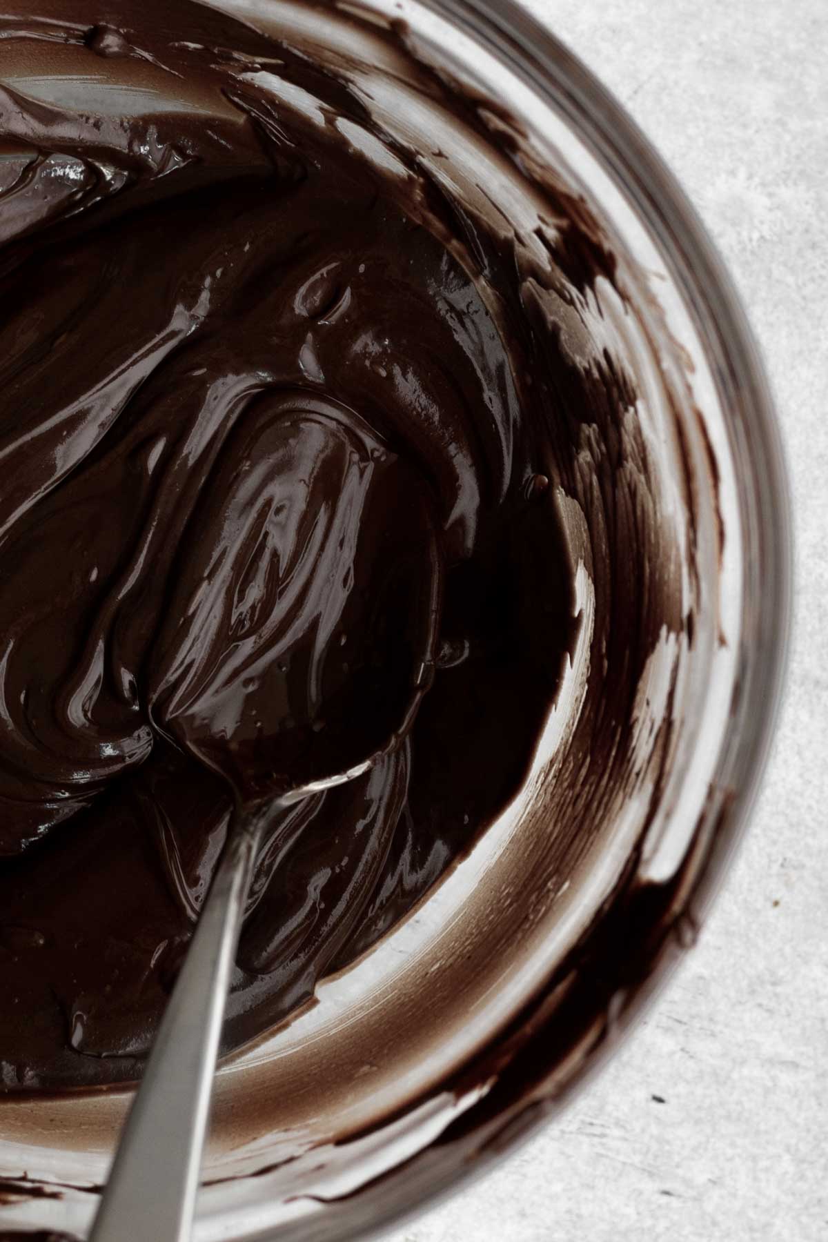 Smooth Melted chocolate in a bowl.