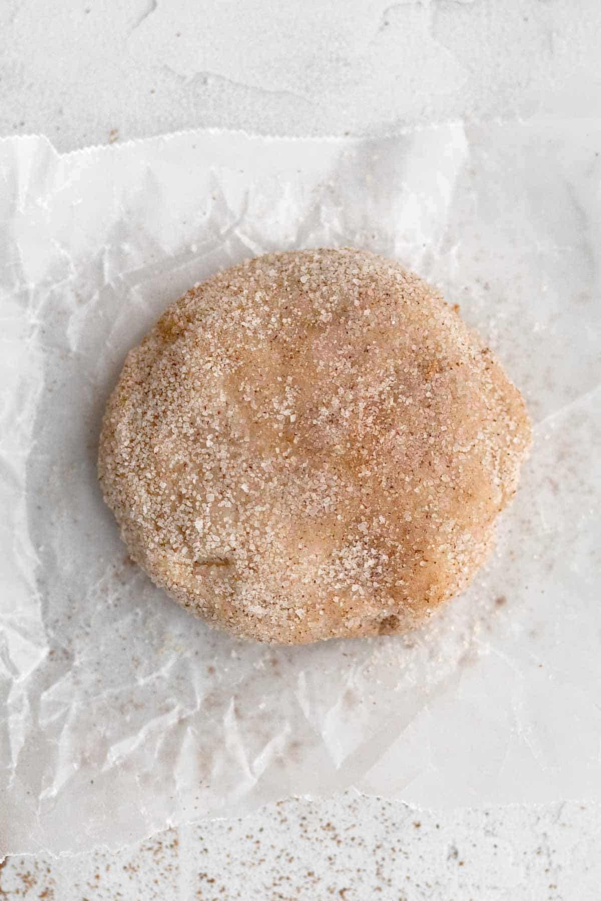 The gluten free snickerdoodle cookie dough discs covered in cinnamon sugar.
