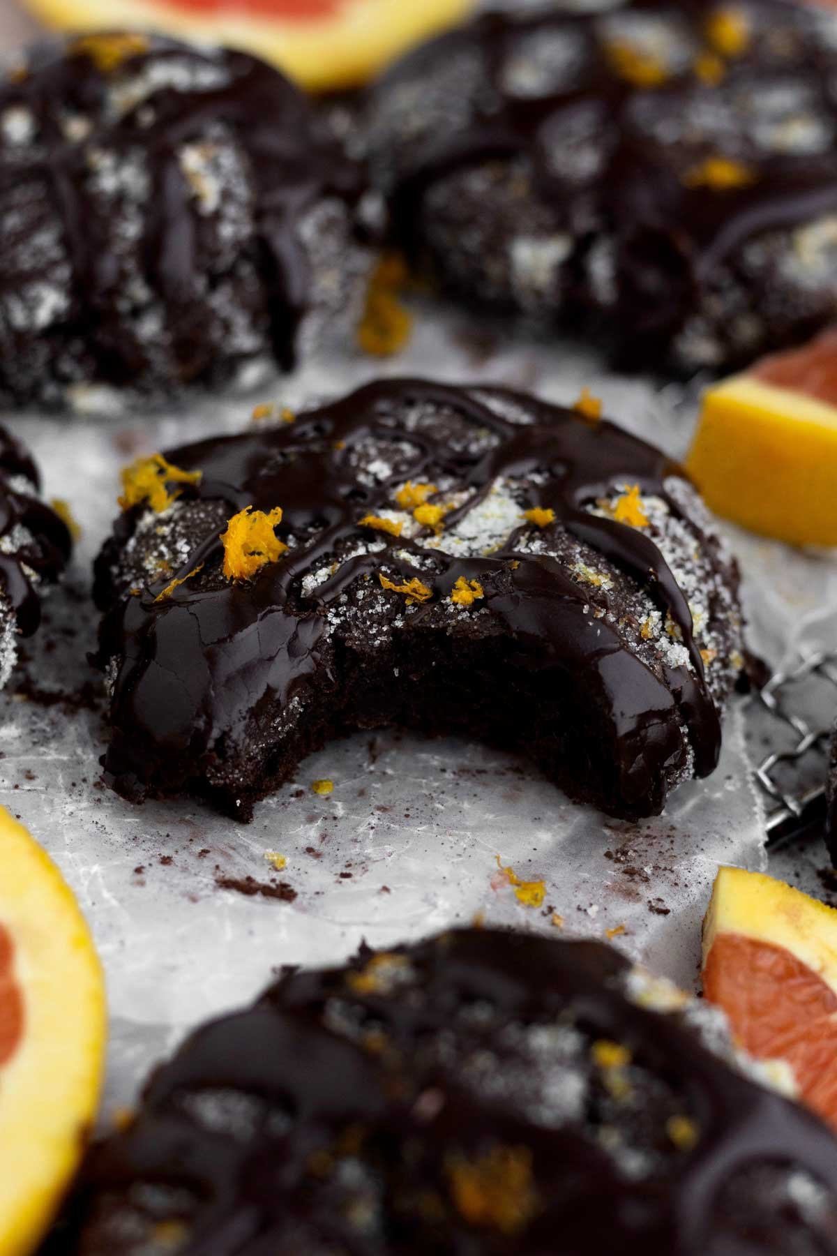 A bite through the Chocolate Orange cookie reveals a dark cozy void of a delicious interior.