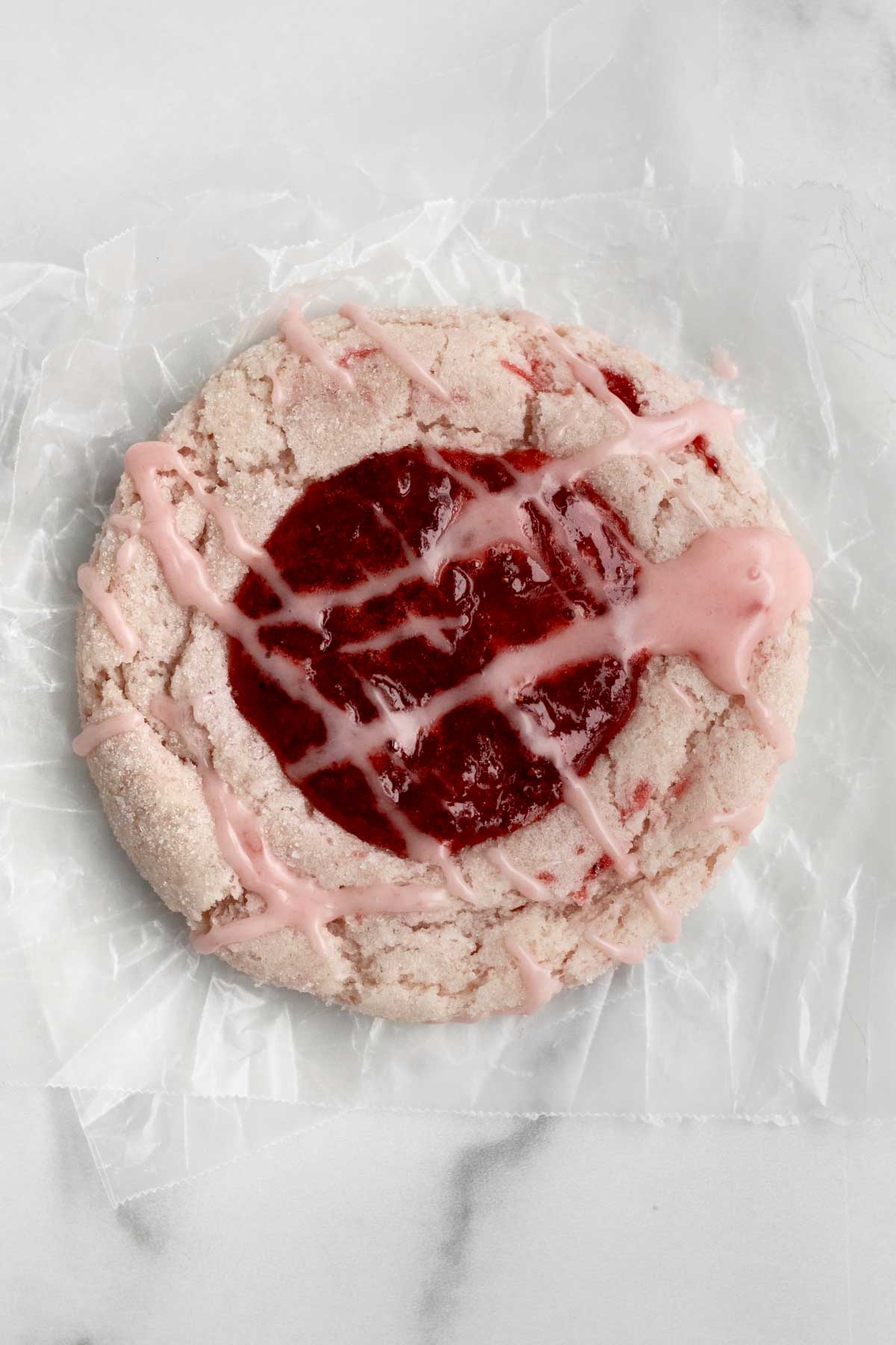 A perfect light pink Strawberry Jame Cookie made without the red food coloring.