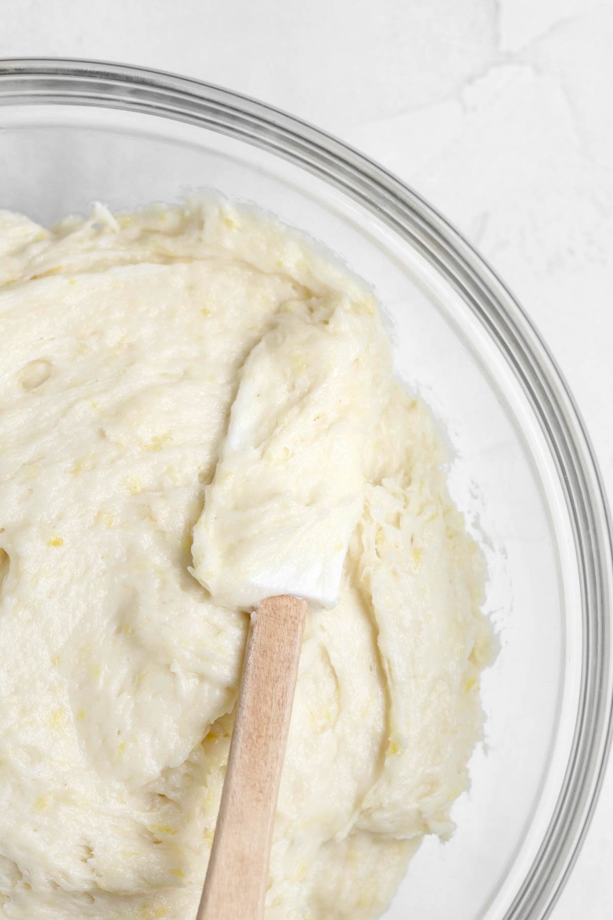 Mixing the wet and dry ingredients into the Lemon Tea Cake batter.