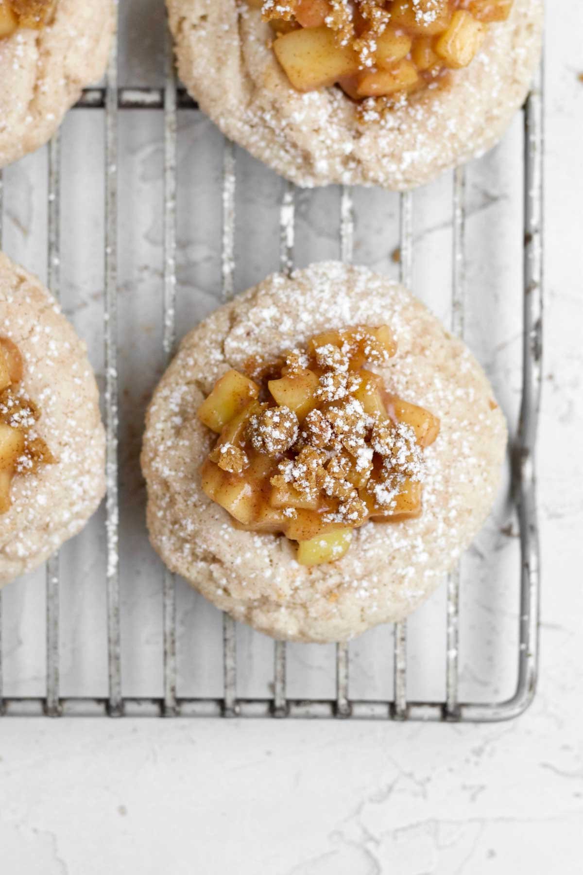 Adding the graham cracker crumbles and dusting the Apple Pie Cookies in granulated sugar.