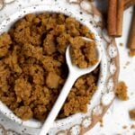 Sweet crunchy and buttery gluten free graham cracker crumble ready to be enjoyed.