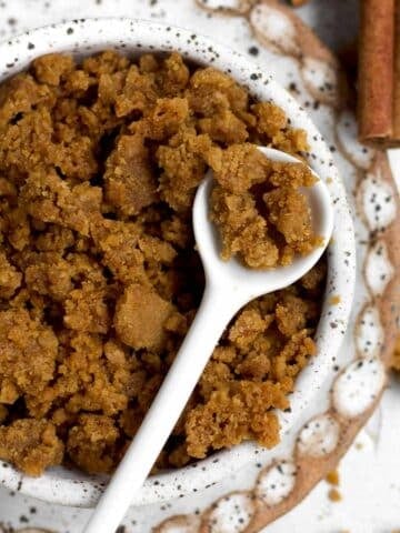 Sweet crunchy and buttery gluten free graham cracker crumble ready to be enjoyed.