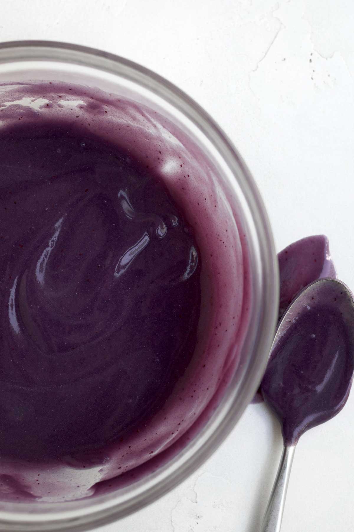 Chilling the Blueberry Curd in a bowl.