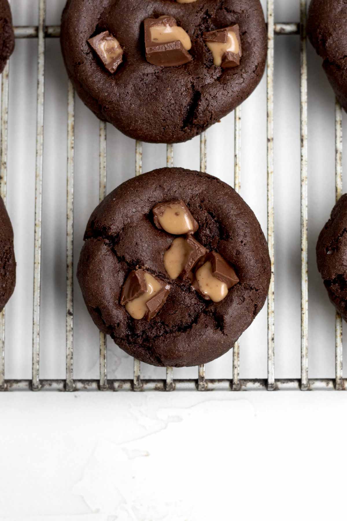 Melted caramel shards of Rolos in the warm baked cookie.