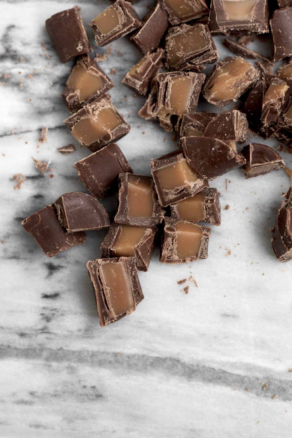 Chopped chards of sweet delicious Rolo candy.
