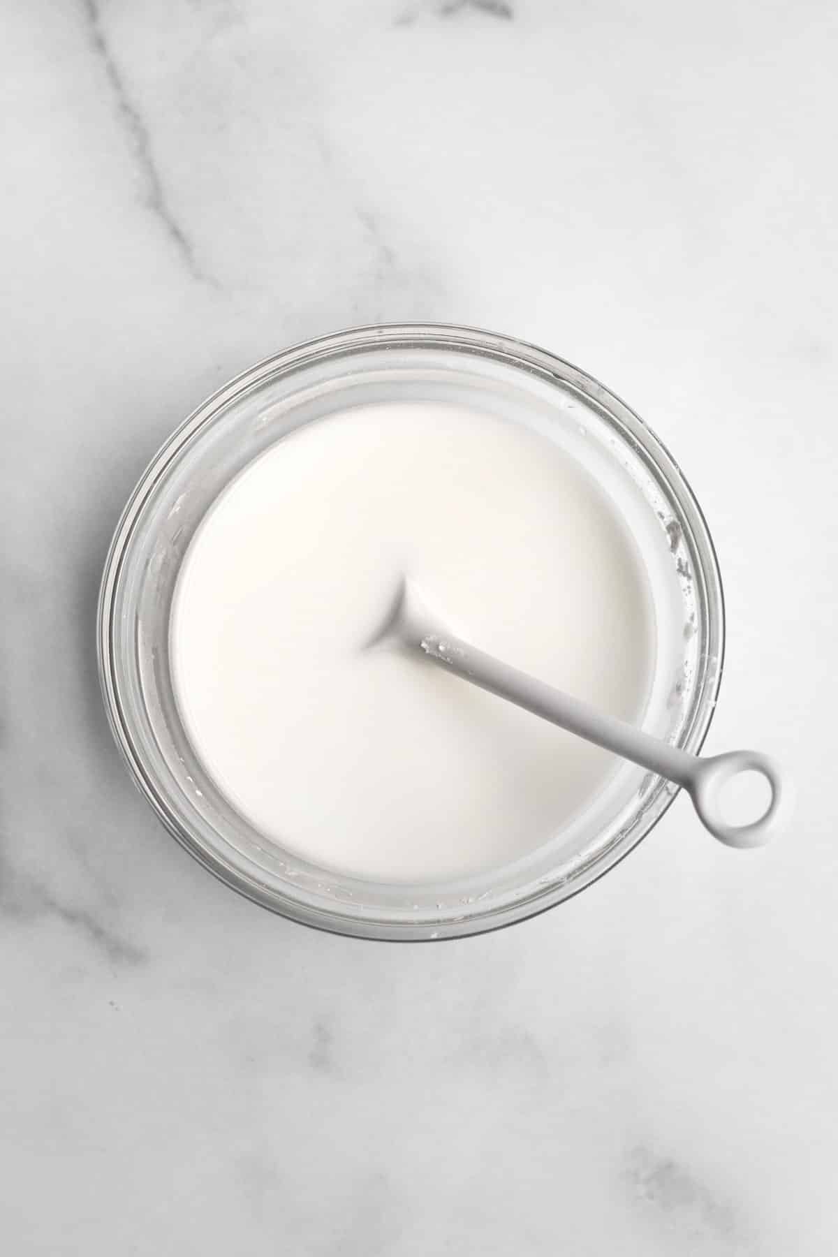 Milky white cornstarch water.