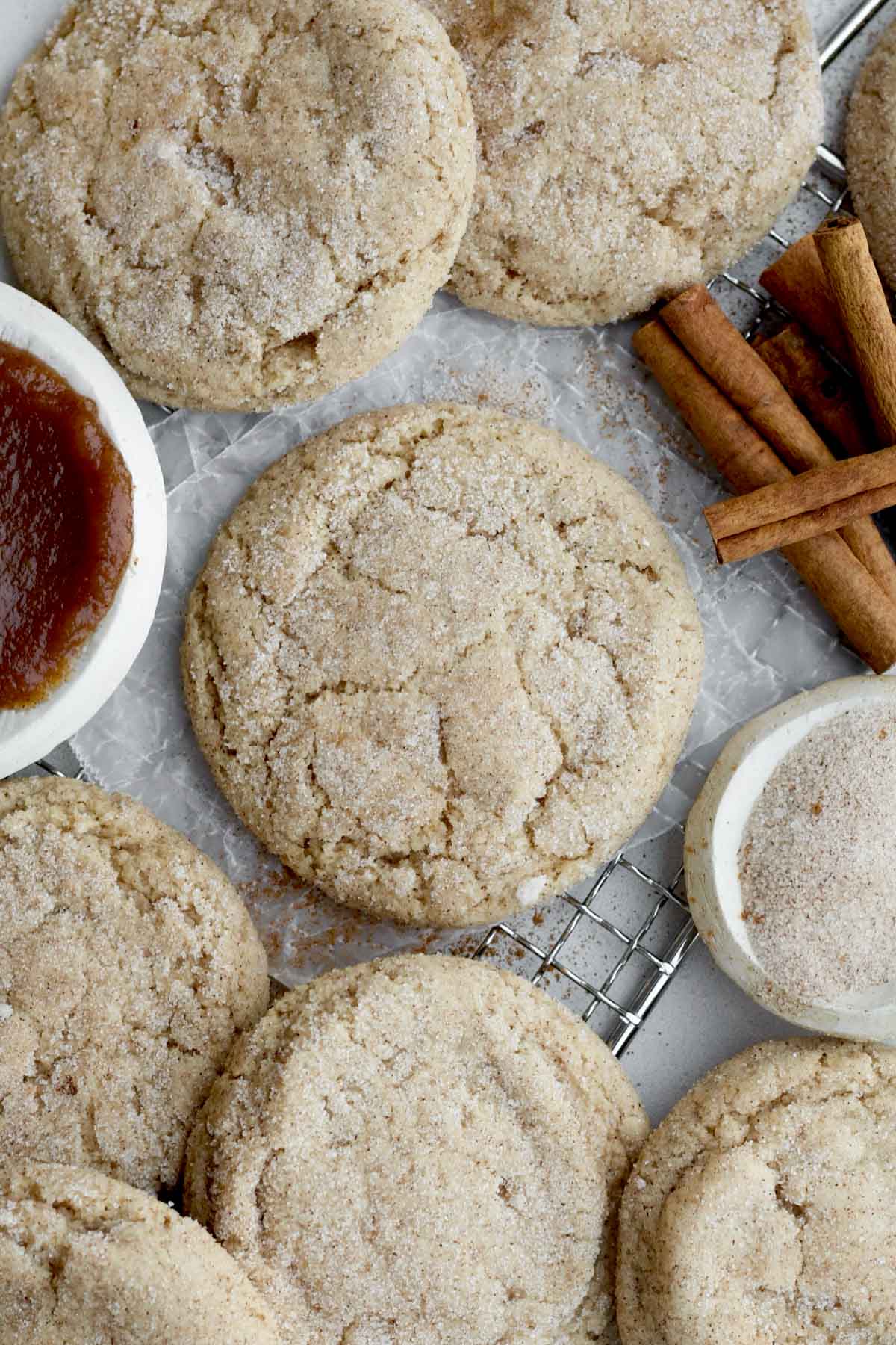Delicious and cozy Apple Butter Cookies coated in cinnamon sugar ready for a crisp autumn.