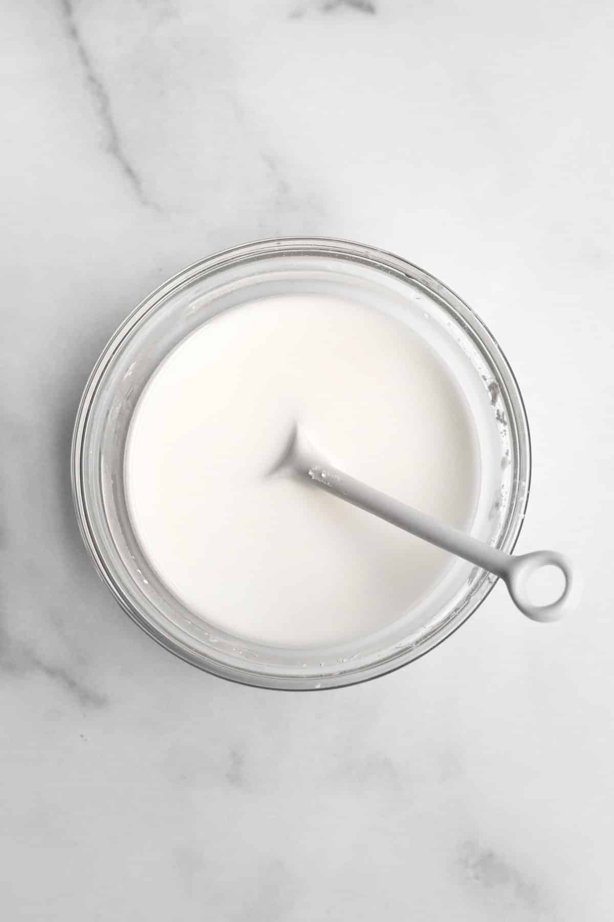 Milky white cornstarch water.