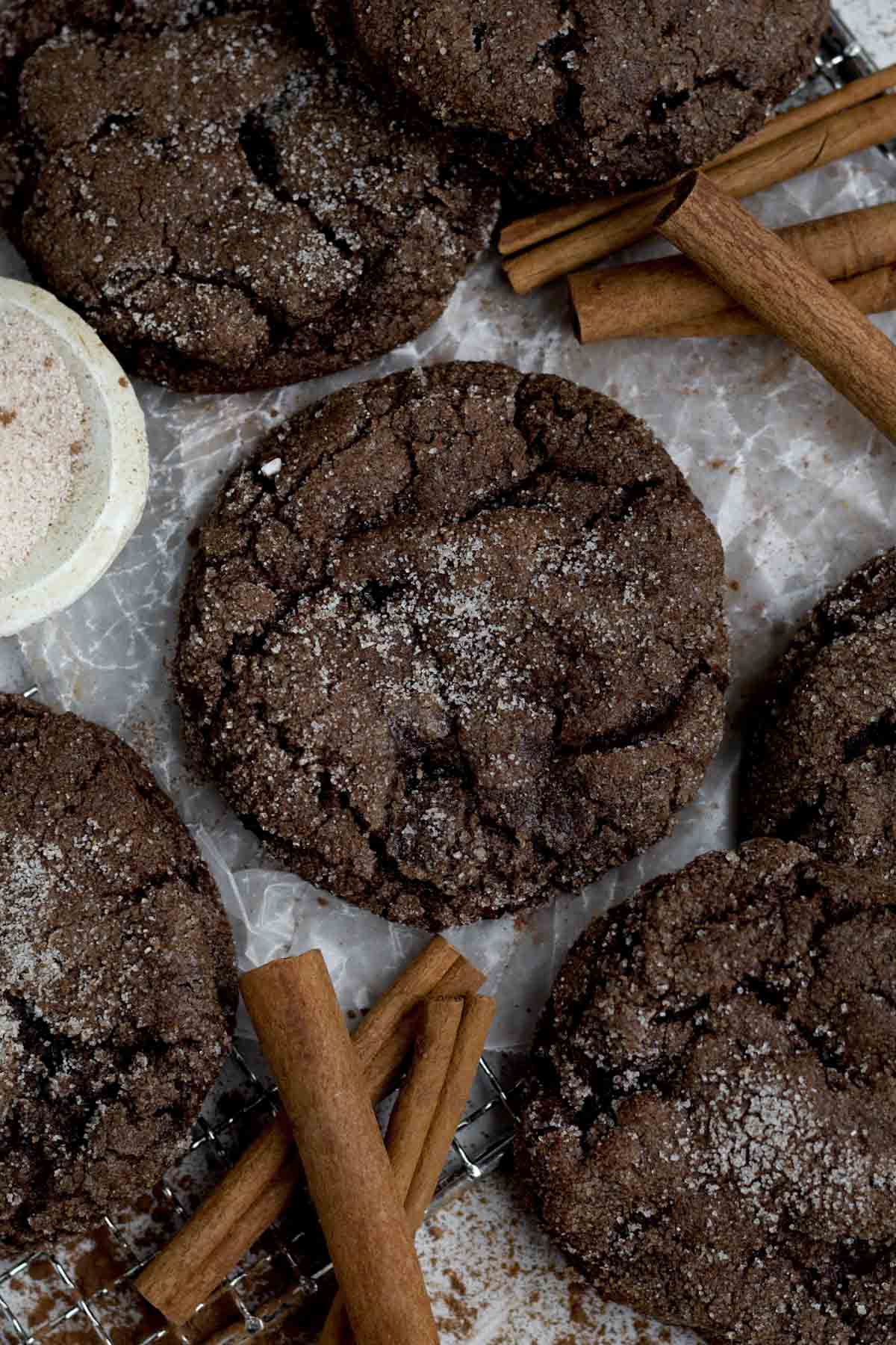 Soft crinkly topped Cinnamon Chocolate Cookies.