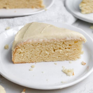 A perfect slice of Maple Cake made with maple syrup.