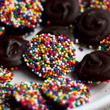 Bright rainbow colored Chocolate Nonpareils waiting to be enjoyed.
