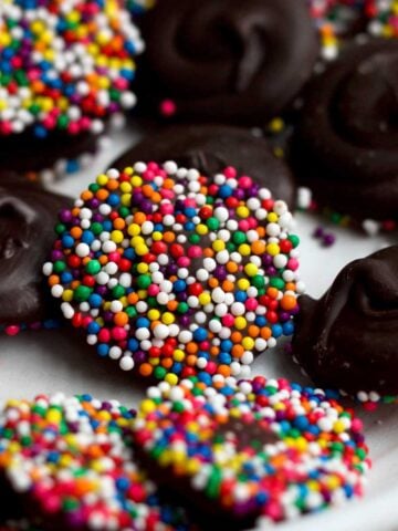 Bright rainbow colored Chocolate Nonpareils waiting to be enjoyed.