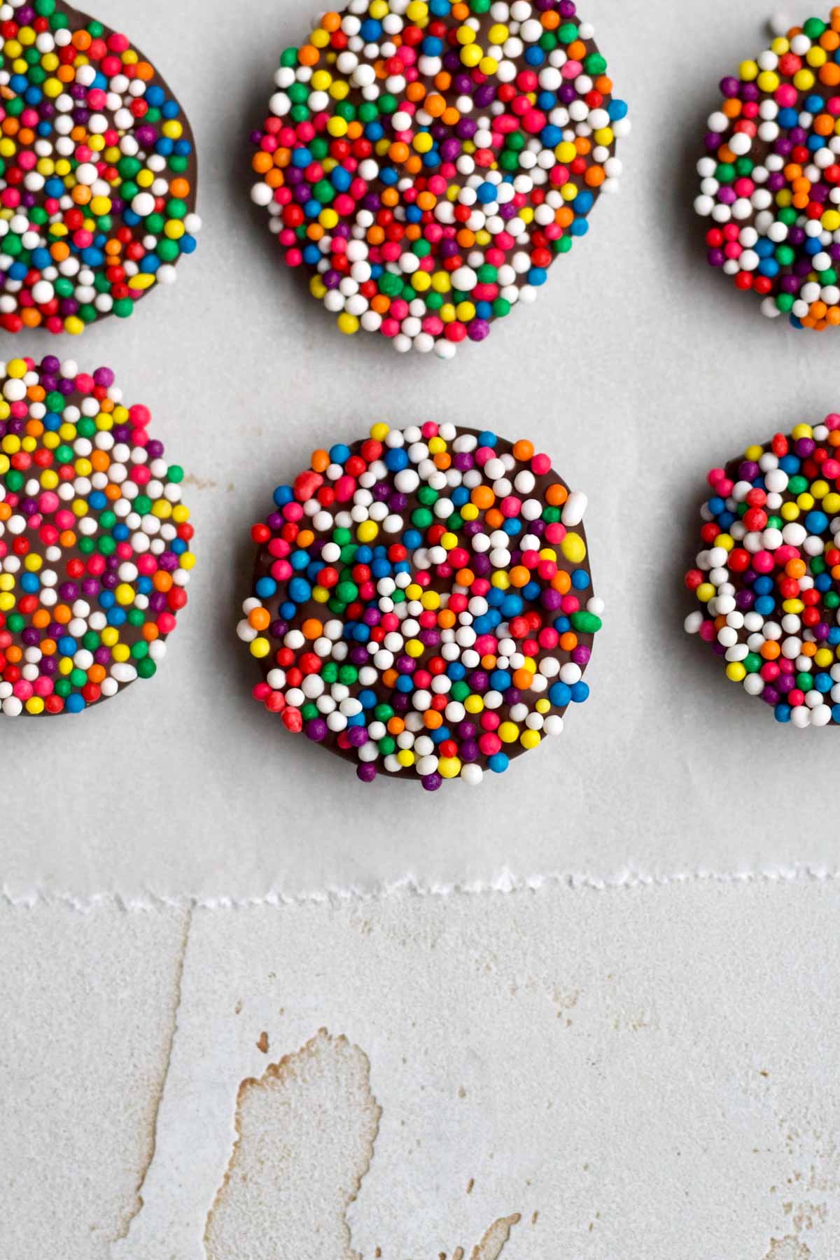 Chocolate nonpareils chilling.
