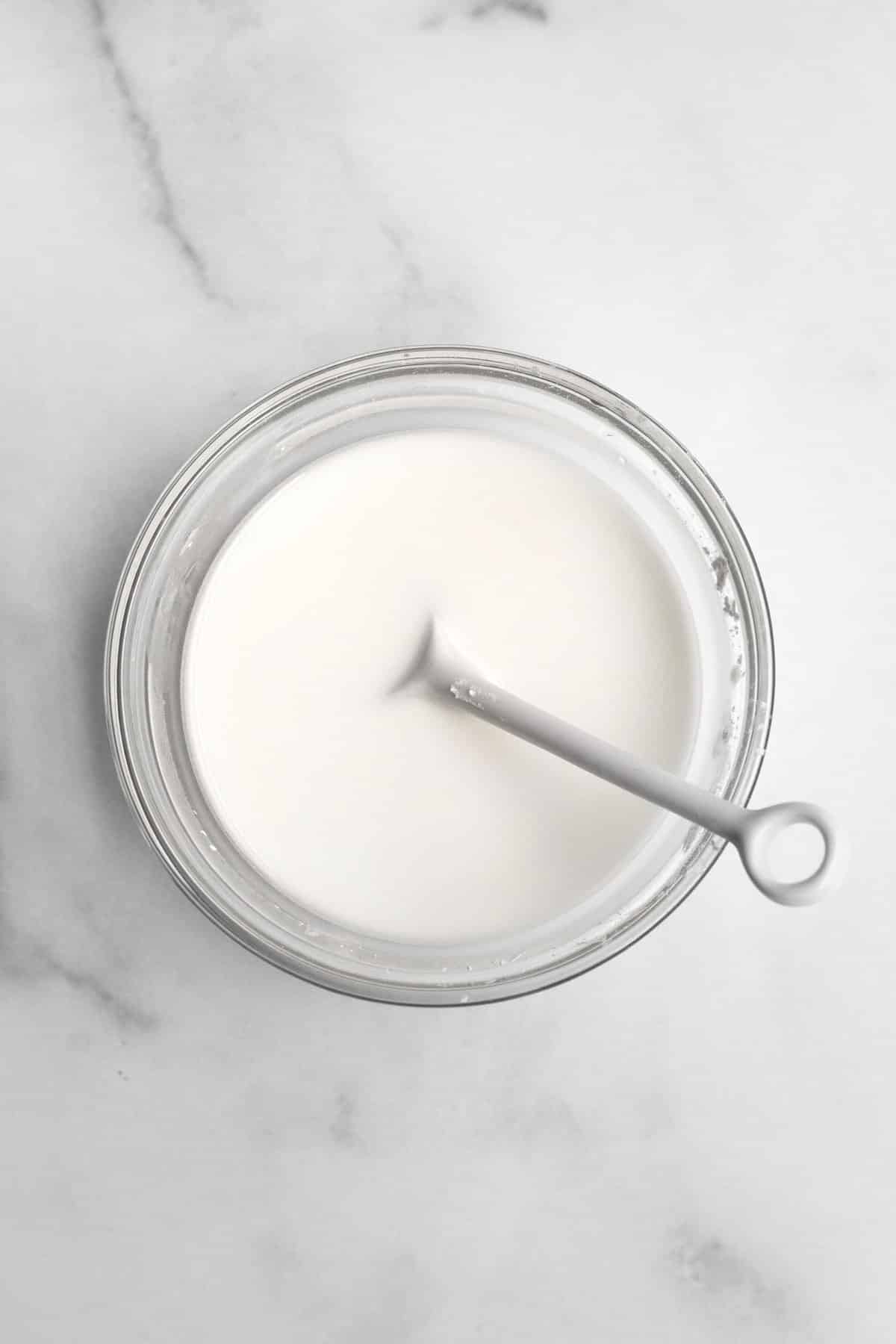 Cornstarch and water in a bowl mixed thoroughly.