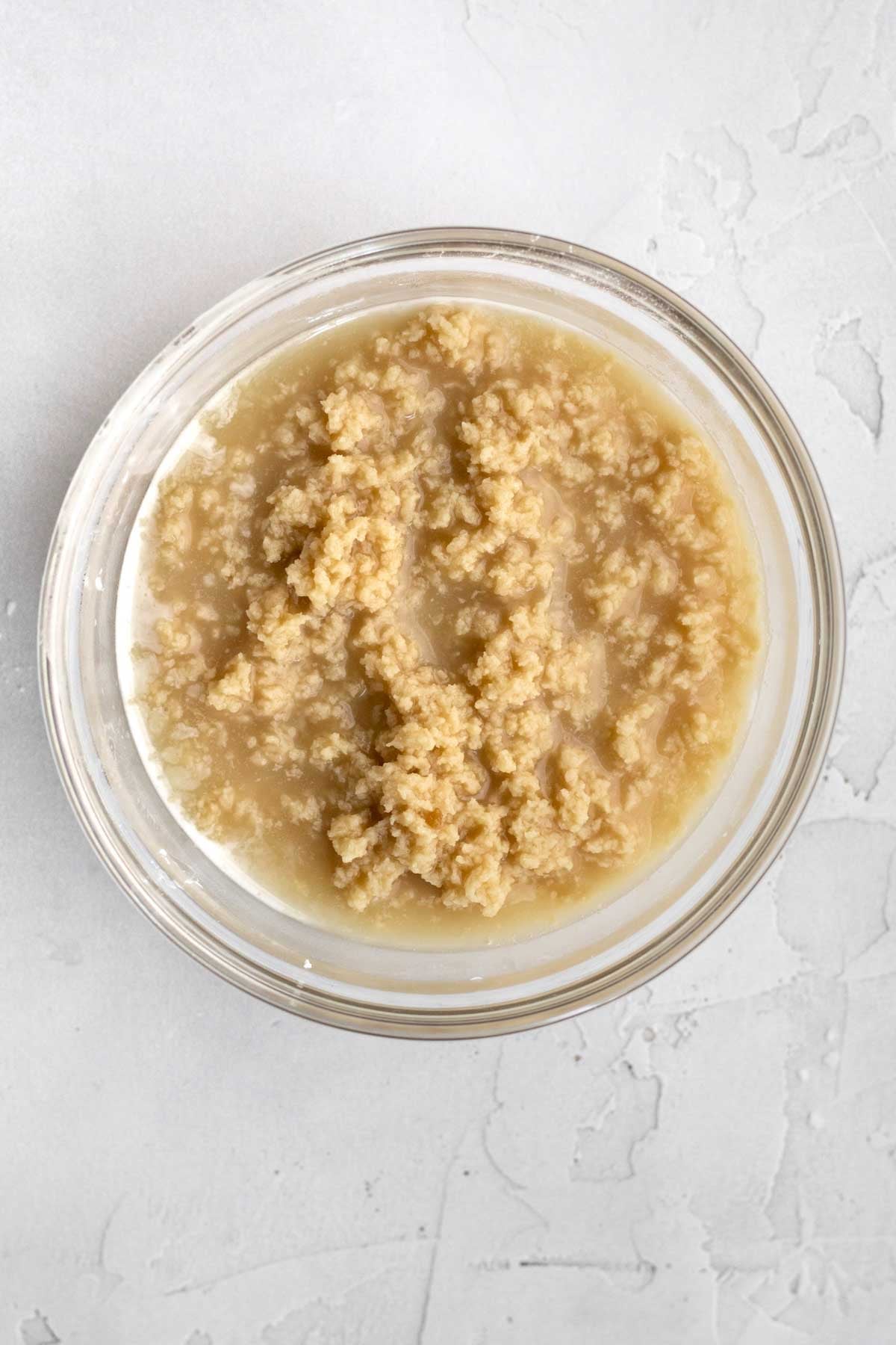 Mixing the wet ingredients together.