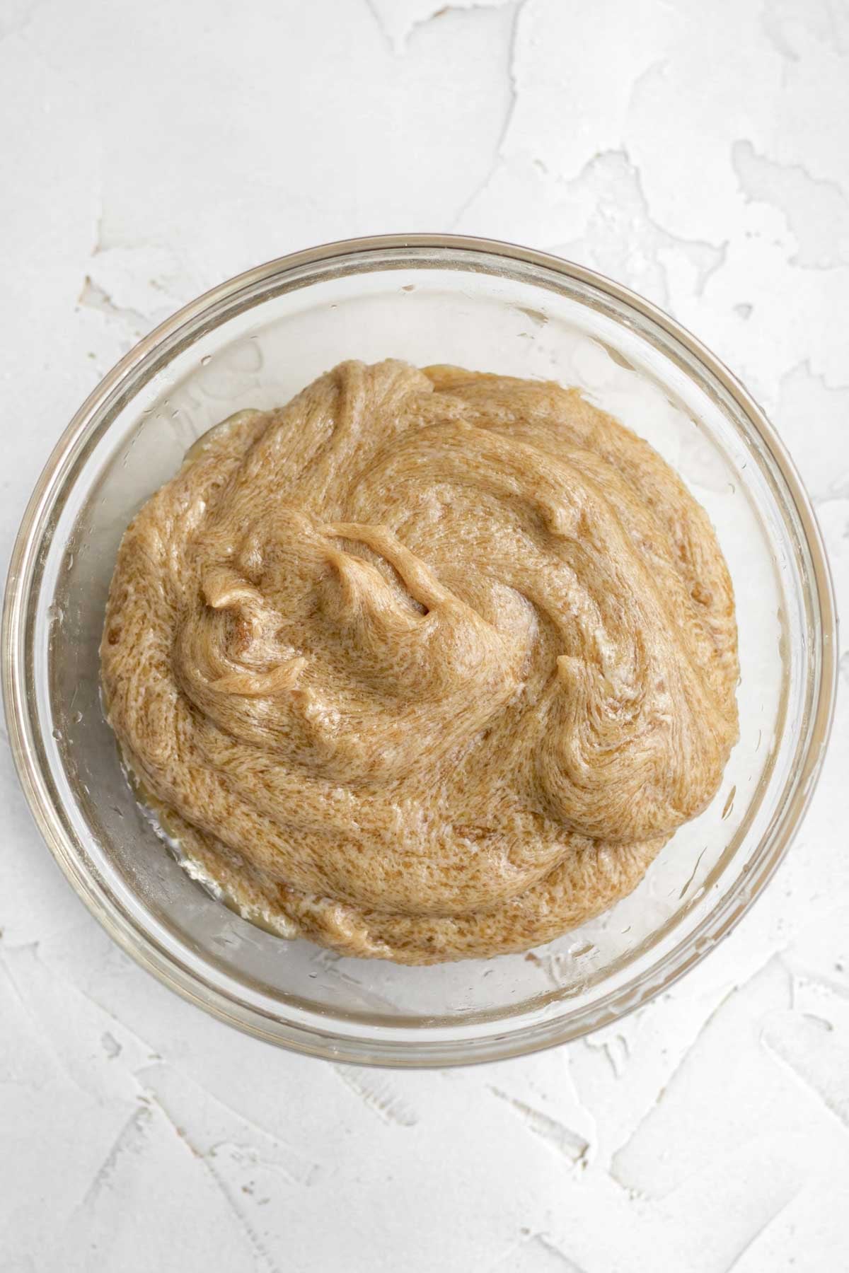 the tan wet ingredients in a bowl.