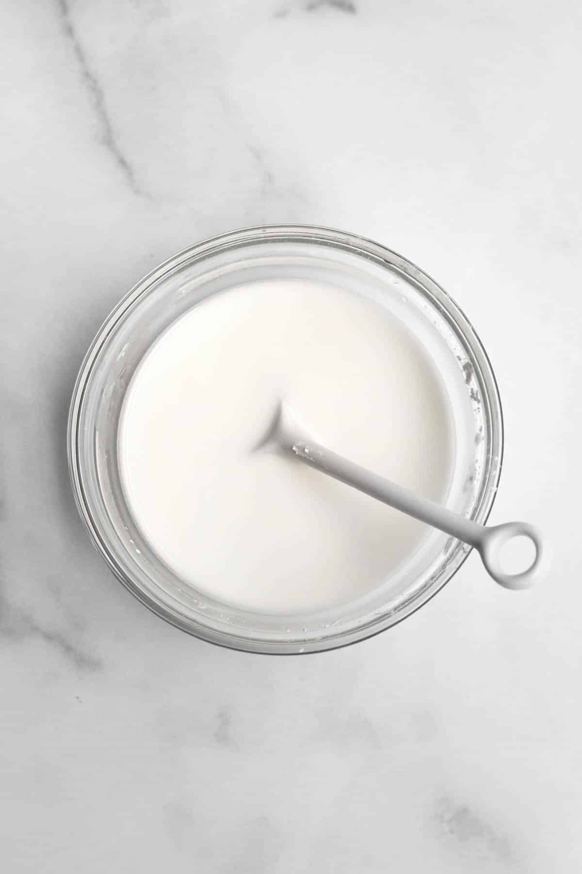 milky white cornstarch water in a bowl.