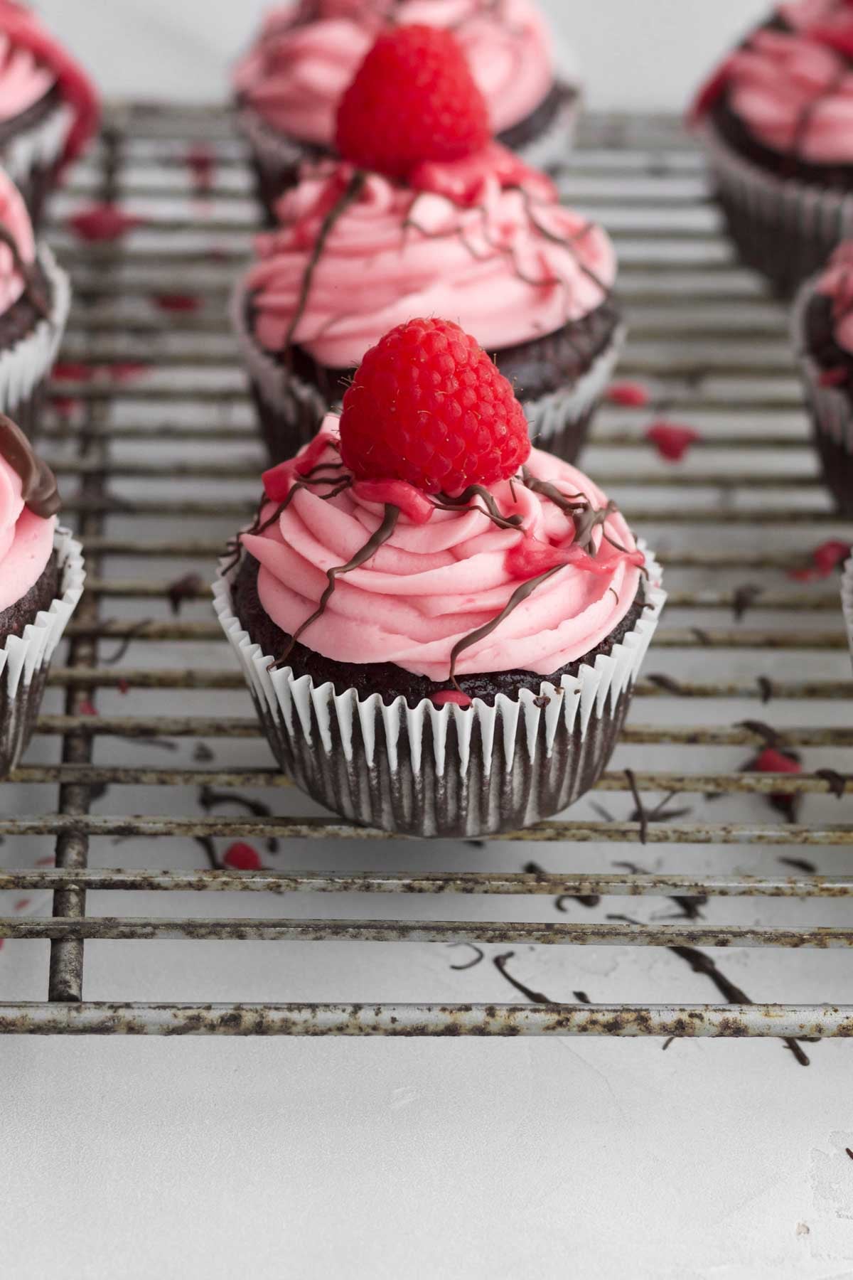 Drizzling curd and chocolate while topping the whole thing off with a fresh raspberry.