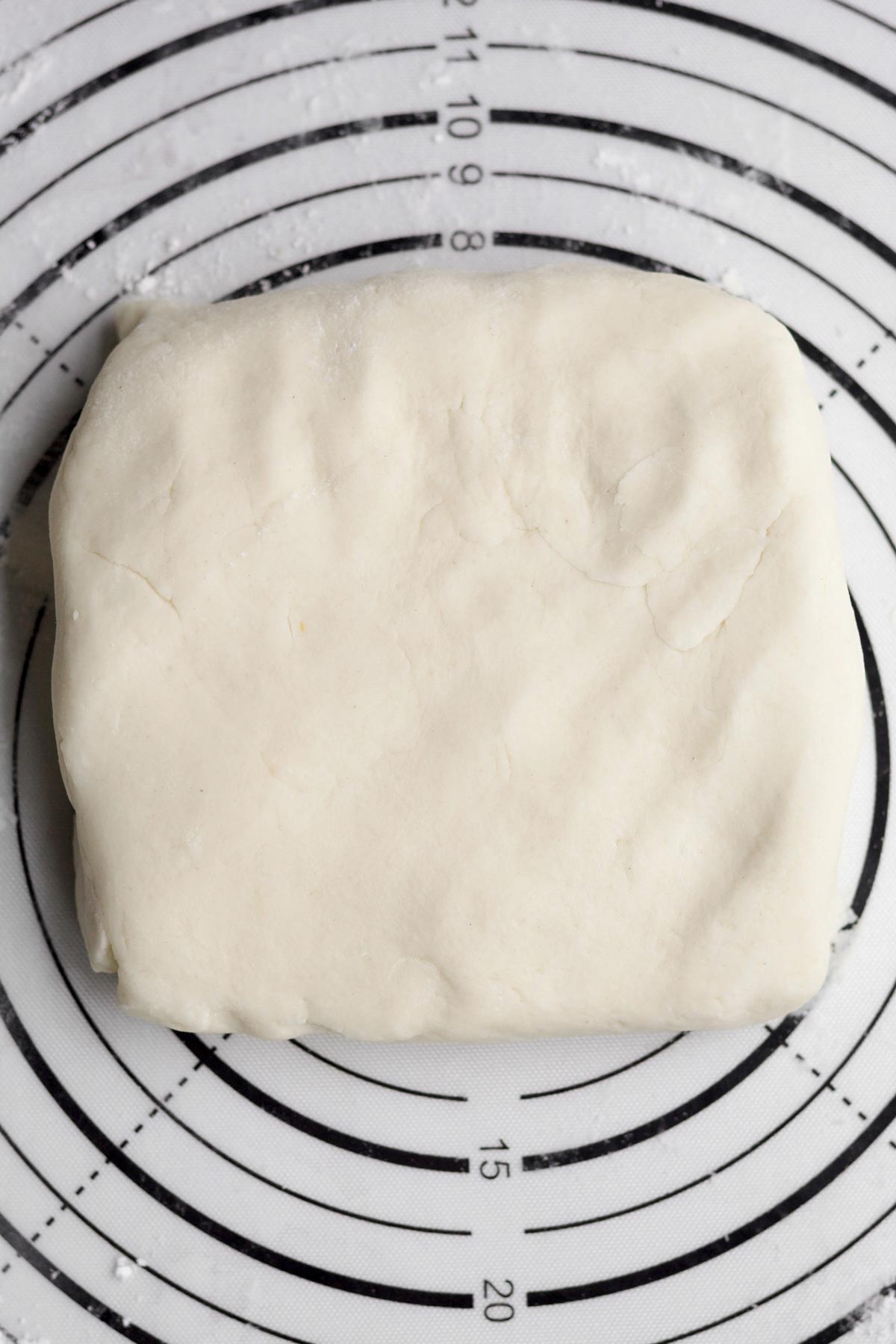 A perfect square of soft easy puff pastry dough.