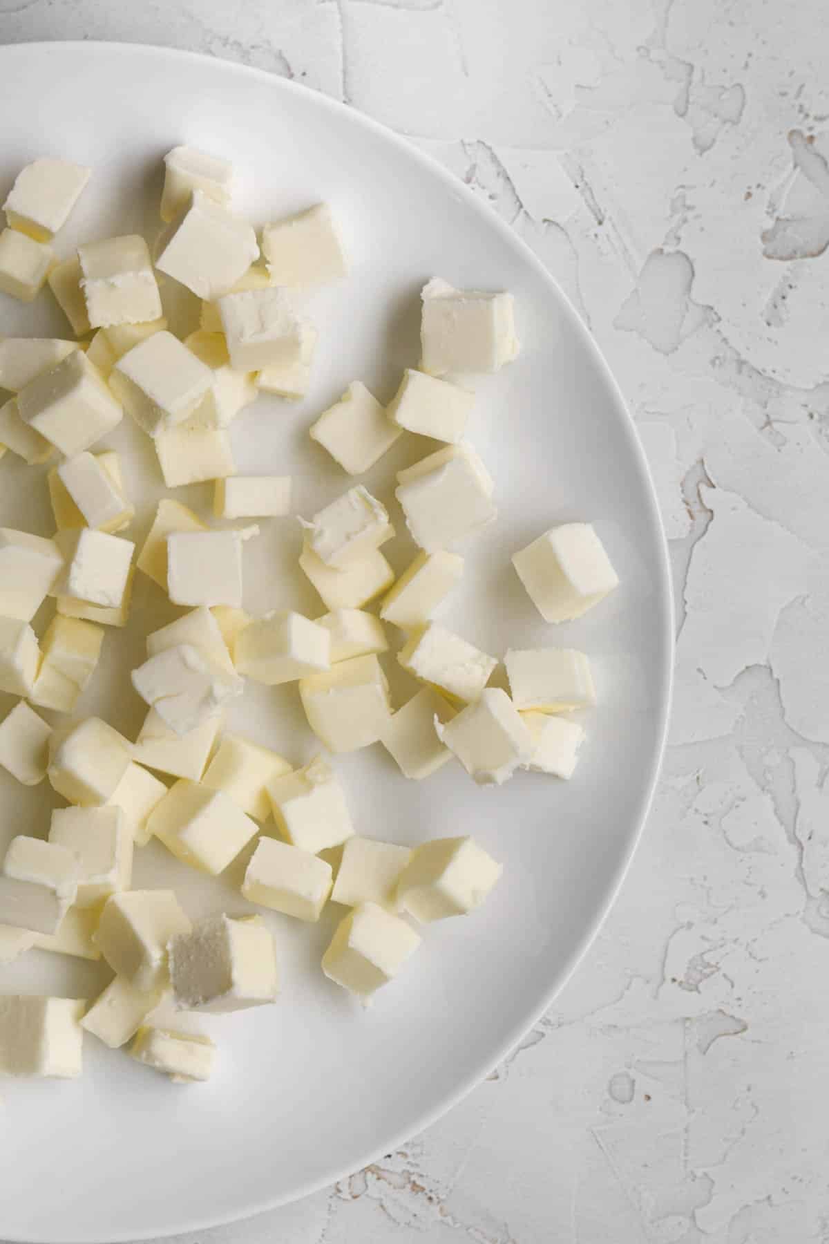 Butter that has been cut up into many cubes.