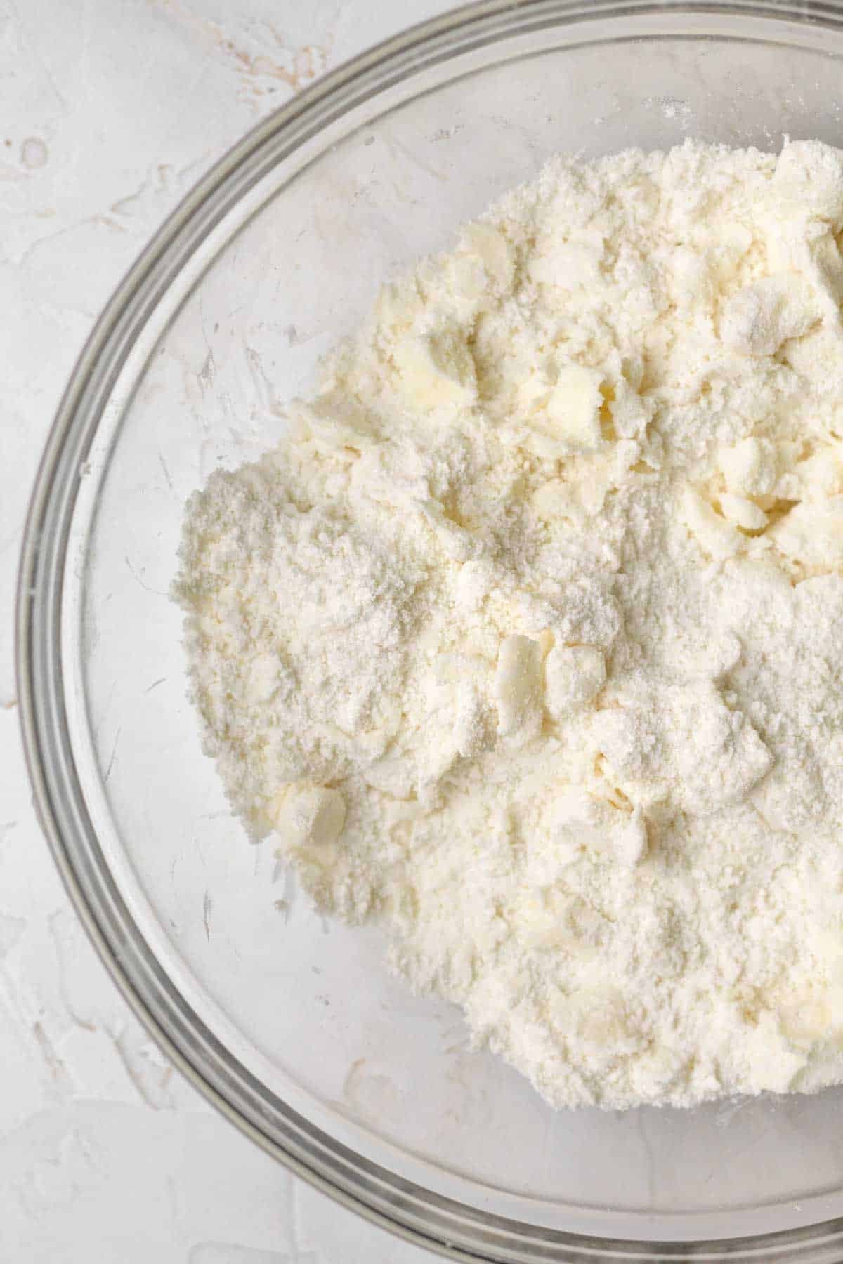 Working the cubed butter into the gluten free flour mixture.
