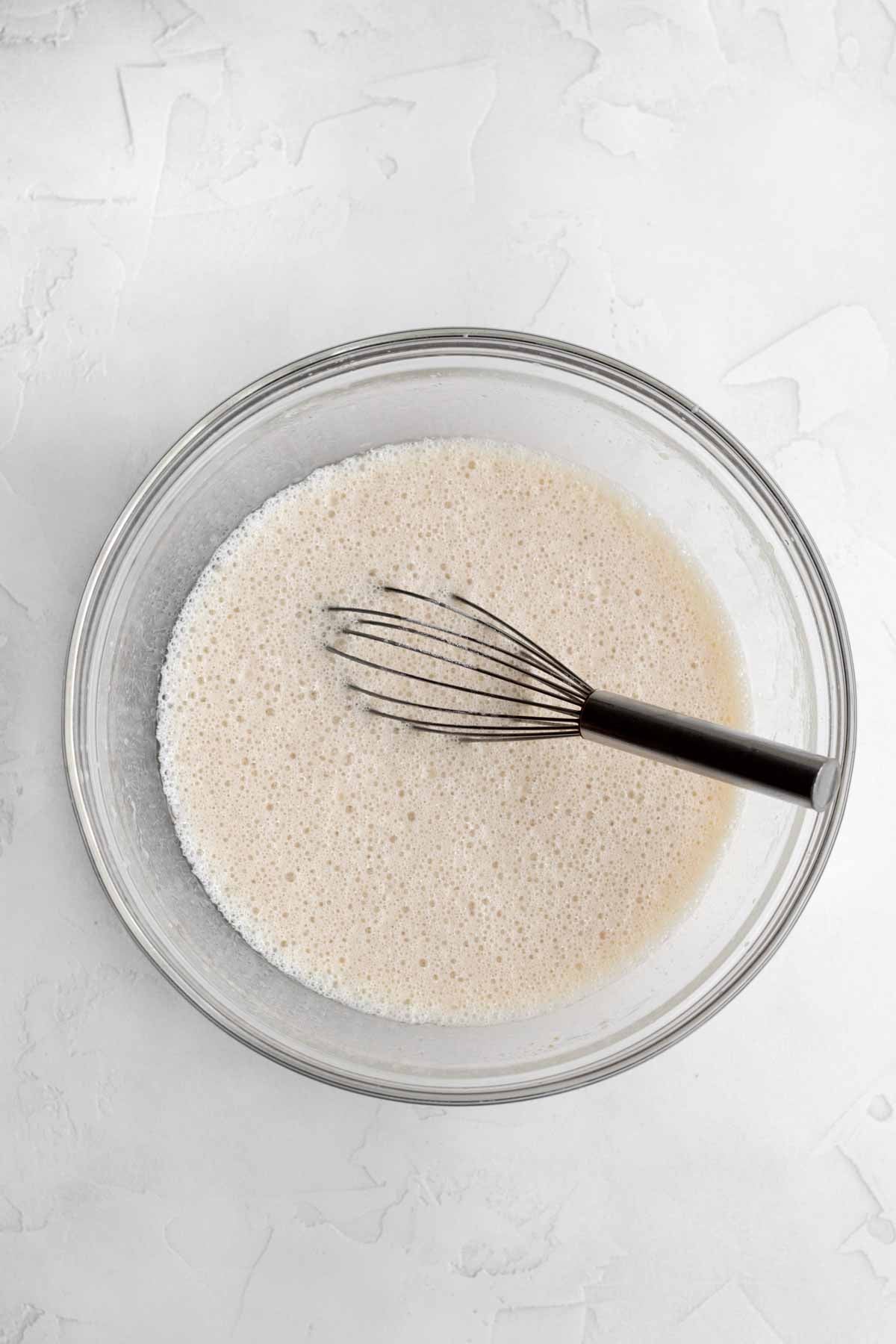 Whisking up the wet ingredients.
