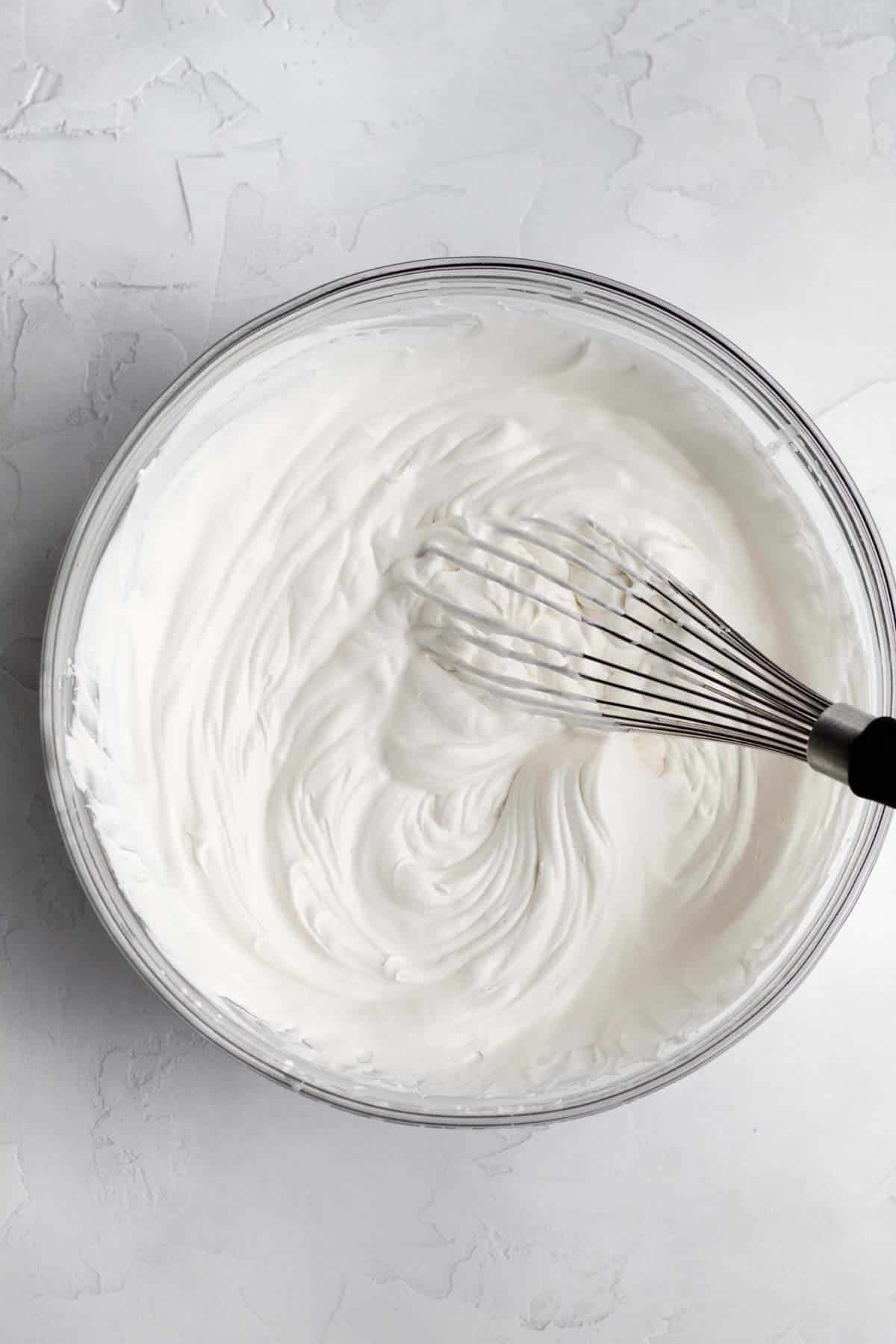 Heavy cream whipped until soft peaks form.
