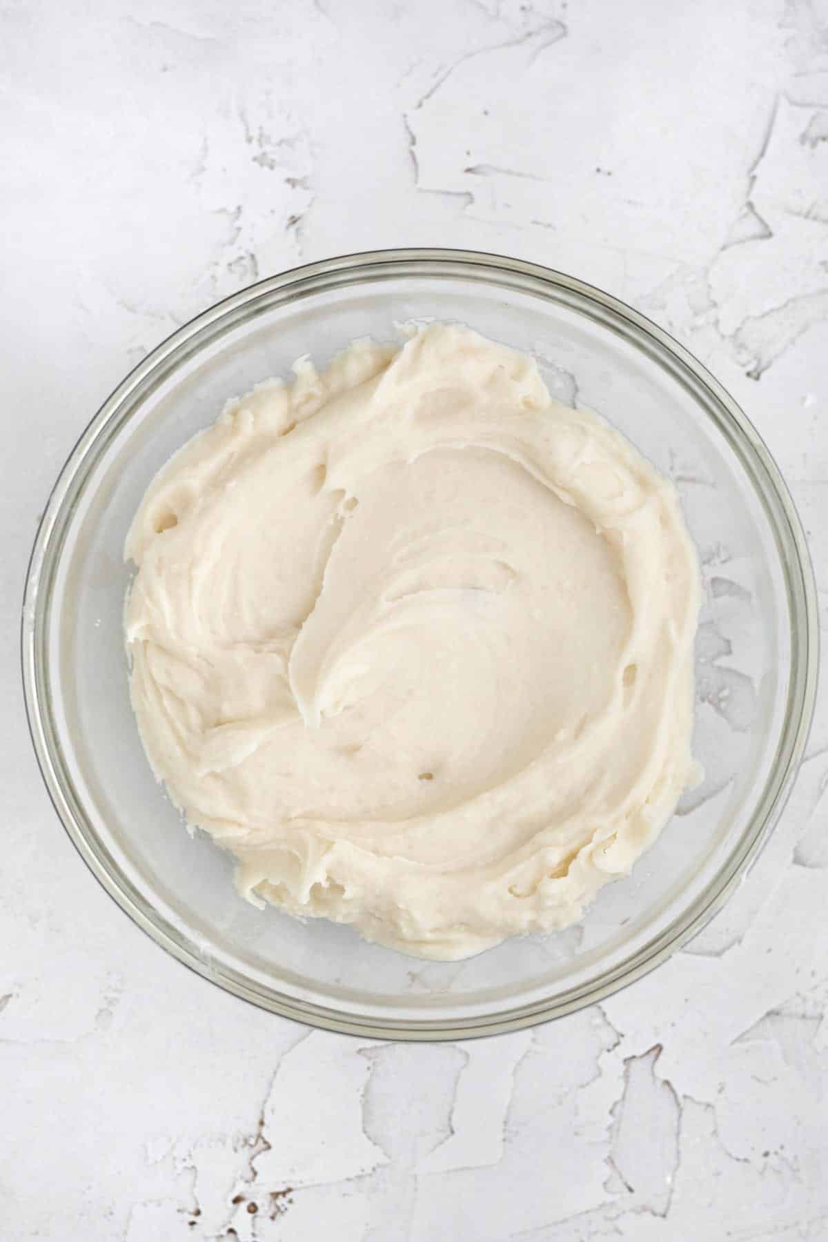 Cream cheese mixed with sugar, vanilla and butter until it's smooth.